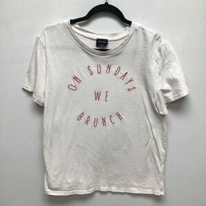 Blank Paige Womens T-Shirt On Sunday We‎ Brunch Beige Short Sleeve Cotton USA L